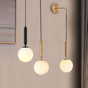 Skandinavisk sovrum lampglasboll pendellampor svart mässing metall säng lampa minimalistisk bar matsal ljus