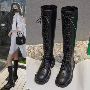 Damen Fashion Knight Boots Style Plus Samt Schwarz Leder Kniestiefel Hinten Reißverschluss Schuhe Britischer Stil Herbst und Winter
