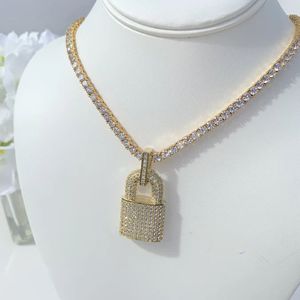 New Luxury Lock Pendant Necklace 5MM Tennis Chain Rope Iced Out Bling Cubic Zircon Necklace For Men Women Hip Hop Jewelry