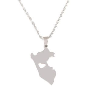 Collane con ciondolo con mappa del Perù in acciaio inossidabile color argento. Mappa alla moda dei gioielli con catena a cuore peruviano