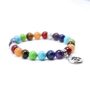 Högkvalitativ mode Yoga Charm Natural 7 Chakra Stone Beaded Armband