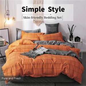 Orange Set Plaid Strip Nordic Duvet Cover Sheets Man Bedding Sets Autumn Winter Bed Linen 200x220 201022