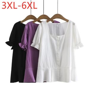 Women's Blouses & Shirts 2022 Ladies Summer Plus Size Tops For Women Large Blouse Short Sleeve Casual Cotton White Black Ruffle Shirt 3XL 4X