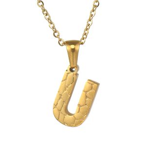 Gold 26 initial capital letters A to Z Alphabet nugget pendant diamond cut Stainless Steel quality DIY personalized name charm with chain necklace for lady women