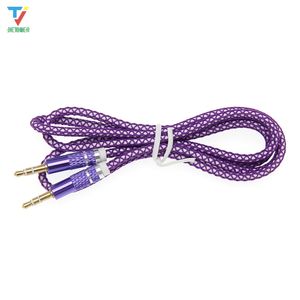 Jack 3.5mm Audio Cable Nylon Braid Candy Car Aux Cable Headphone Extension Code för telefon Bil Headset Speaker 300pcs / Lot