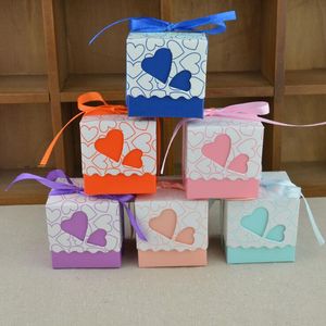 Candy Boxes Wedding Birthday Party Box Double Hollow Love Heart Laser Cut Wrap Gift Paper Box Case ze wstążką Xmas Zyy153