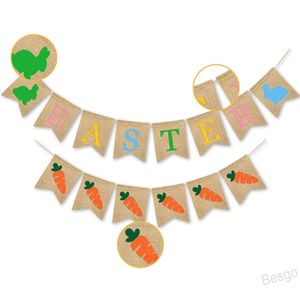 Bandiera di Pasqua Striscione appeso in lino Multicolore Coniglio Carota Striscioni di pasqua Stendardo Ghirlanda Bandiere Decorazione per feste BH4661 WLY