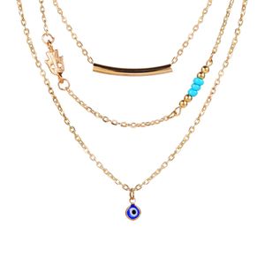 Mulheres Multi-Camada Street Tiro Europeu e Americano Estilo Fatima's Handy Clavicle Chain Turquesa Colar Curtas