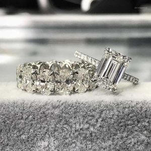 Anéis de cluster 100% 925 esterlina prata esmeralda esmeralda criado moissanita casamento engajamento de casamento mulheres oval diamond faixa jóias1