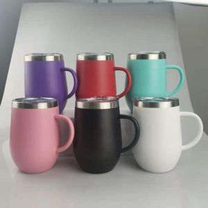 15oz Handgrip Egg Mugs Spraying Plastic Colorful Cups With Handle Stainless Steel Water Bottles Drinking Coffee Milk Tumblers By Air A12