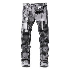 Jeans Masculino Moda Masculina Estilo Casual Cinza Estampado Cinza Estampado Calças Denim Traight Stretch Para Homens