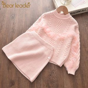 Bear Leader Children Winter Suit Lace Sweater Girl Clothes Sweater Skirts 2Pcs Baby Autumn Clothes Sets Girls Boutique Outfits LJ200915