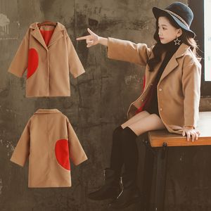 Keelorn Cappotto per ragazze adolescenti 2020 Autunno Inverno Stile semplice Abbigliamento caldo Cappotto di lana Trench Moda Outwear per ragazze 4-13 anni LJ201125