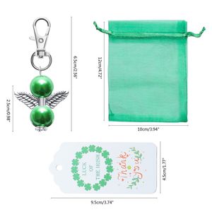 Irlandese St. Patrick's Day Green Angel Ciondolo Portachiavi Grazie Tag Regalo Sacchetti di caramelle Forniture per feste Bomboniere JK2101KD