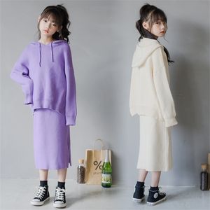 ウィットハントフォールベビーガールセット編みトップスイーター+スカリート2ピースキッズ服セット秋の春の子供の学校服4-18y