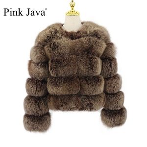 Pink Java QC20114 Women Winterfell Mantel Real Jackets natürliche Mode Langarm Großhandel 211220