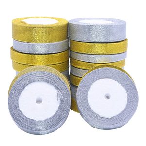 Craft Tool 25yards Gold Silver Ribbon For Wedding Birthday Christmas Gift Box Wrapping Flower Bouquet Baking Cake Packaging