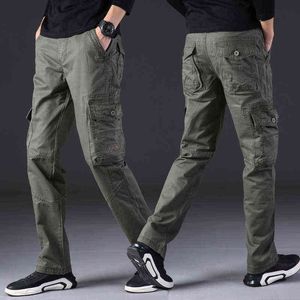 Erkek Askeri Kargo Pantolon Erkekler Tulum Ordu Yeşil Gri Pamuk Erkekler Gevşek Çok Cepler Düz Fit erkek Rahat Pantolon Homme H1223