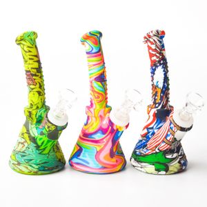 New 6.5 Inch Silicone Water Bongs with 14mm Bowl Downstem Thick Mini Glass Beaker Bong Recycler Oil Rigs Water Smoking Pipes