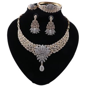 Crystal Necklace Earrings Indian Luxury Bridal Jewelry Set Wedding Party Prom Costume Jewellery Christmas Gift for Women