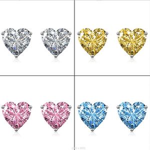 2022 Ins Top Sell Stud Earrings Simple Fashion Jewelry Solitaire Multi Color 5A Cubic Zircon CZ Diamond 925 Sterling Silver Heart Shape Gemstones Women Earring Gift