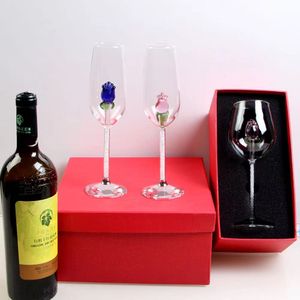 Wholesale champagne wedding gifts for sale - Group buy Crystal glass goblets with rose ornaments Champagne home caterers Wedding Gift set of