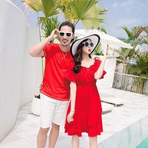 Korean couple clothing tshirts college fashion style pair lovers women summer beach dress pants matching clothes outfit wear 36 LJ201112