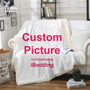 Custom Premium Throwet Blanket Print On Demand Sherpa Blankets för Soffa Anpassad DIY Plush Tin Quilt Dropshipping 201111