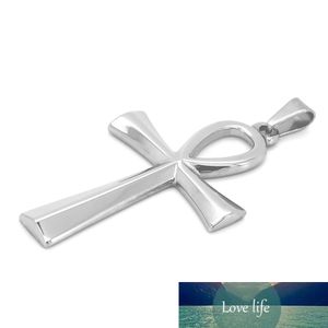 RINYIN Fashion Jewerly High Quality Polish Egyptian Ankh Cross Pendant Stainless Steel Necklace Men Curb Chain 24"