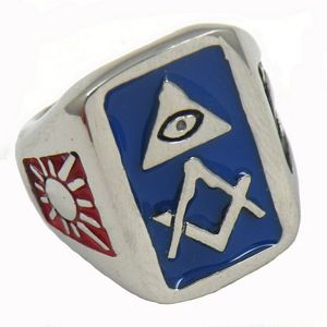 Men's red blue moon sun religious evil eye masons Fraternity freemason masonic rings compass and square without G jewelry for gift