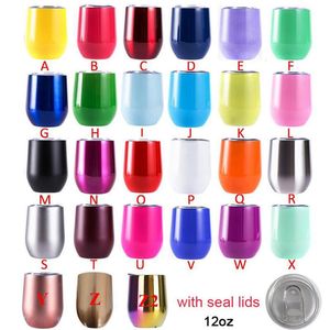 12oz Vin Tumbler Rostfritt Stål Öl ägg Form Cup Double Wall Isolerade Stemless Drinking Cups With Seal Lock Party Festival Present