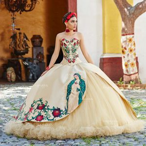 자수 Dame Quinceanera 드레스 볼 가운 달콤한 15 16 드레스 아가씨 레이스 vestidos de quinceañera