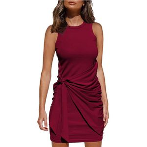 Wholesale round dresses resale online - EBAIHUI Women s Sleeveless Irregular Dress Round Neck Pleated Bow Belt Dress Solid Slim Splicing Summer Dress