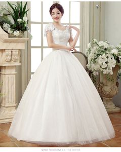 I lager Bröllopsklänningar Ny ankomst Crystal Appliques Broderi Lace O Neck Kortärmad Princess Gown Vestidos de Novia