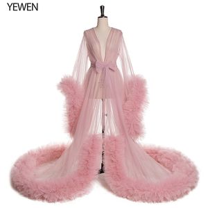 Robe de soiree Uzun Kollu Tül Parti Abiye 2020 Seksi Hamile Kadın Artı Boyutu Için Fotoğraf Elbise Kıyafeti See LJ201118