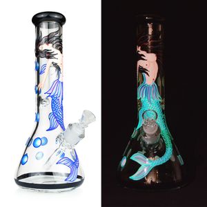 Luminous Mermaid Water Pipe Haisah Handpainted Glass Bong 7mm Zlewki Bongs Ice Catcher Bowl Dab Rigs Bubbler Dymienie Rury