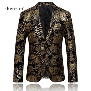 Shenrun Uomo Blazer Oro Argento Motivo floreale Giacche di velluto Slim Fit Giacca da uomo Giacca da sposa Banchetto Party Prom Costume di scena 201106