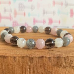 MG1298 Natural Crystals Mix Handmade Bracelet Rose Smoky Snow Quartz Energy Wrist Mala Bracelet Women`s Powerful Jewelry