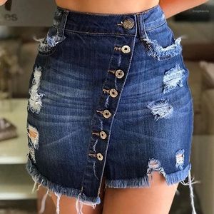 Mulheres Saias À Venda venda por atacado-À venda Summer Sexy Sexy Womens Vintage A Line Irregular Skirt Botão frontal Salia de jeans de cintura alta Ladies1