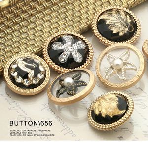 Casaco Pérola Rhinestone Black Gold Metal Artesanato Decorativo Botões para Roupas Needlework Botones Mulheres Vestido Sew Jllmlo