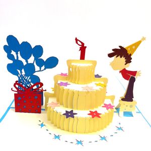 Biglietto d'auguri per torta di compleanno Ragazza carina Biglietti d'auguri stereo 3d creativi Splendida scultura di carta fatta a mano WH0244