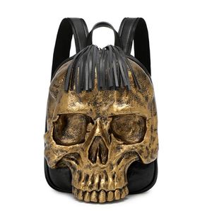 Modischer Rucksack mit 3D-geprägtem Totenkopf-Motiv mit Quaste für Damen und Herren, einzigartige Mädchen, coole Rock-Taschen, Persönlichkeit, Laptop-Tasche, Teenager