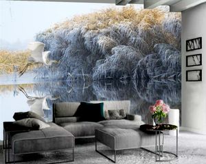 Modern Mural 3d Wallpaper Beautiful Flying Bird Reed 3d Landscape Wallpaper 3d Wall Paper for Living Room Custom Photo