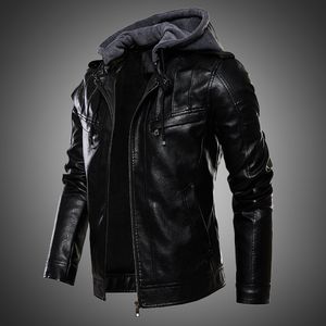 Herrenjacke PU-Lederjacke Männer Kapuzenmantel Pelzgefütterte Motorradjacke Modemantel Herbst Wintermantel Plus Größe 4XL 5XL 201120