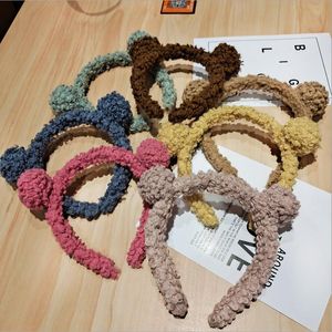 Autumn Winter Simple Candy color Lamb Wool Headband Furry Hairband Hair Accessories Plush Ears Bear Hair Hoop Faux Fur Knotting Head Hoop