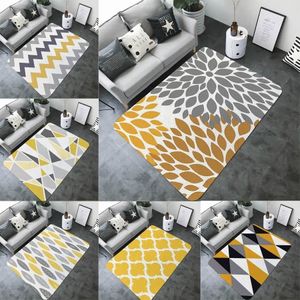 Home Art Giallo Grigio geometrico stampato Tappetino da bagno Pratico decorativo antiscivolo Grande rettangolo Flanella Tappetino da soggiorno Bagno Y200407