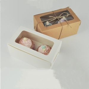 Kraft Card Paper Cupcake Box 2 Cup Cake Holders Muffin Cake Boxes Dessert Portable Package Box Tray Present Favor ZYC17