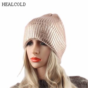 Berretti con stampa metallizzata rosa Cappelli invernali da donna Cappellino hip-hop casual primavera Skullies Cappello per uomo Beanie Y201024