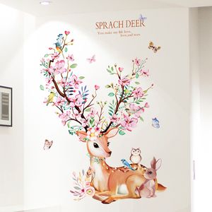 Wholesale baby rooms decorations for sale - Group buy shijuekongjian Deer Rabbit Animal Wall Stickers DIY Flowers Wall Decals for House Kids Rooms Baby Bedroom Decoration LJ201128