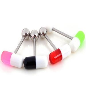 Gemischte Farben 316L Edelstahl Pille Kapsel Zunge Pin Nippel Bar Ring Barbell Body Piercing Schmuck Wom JllLda